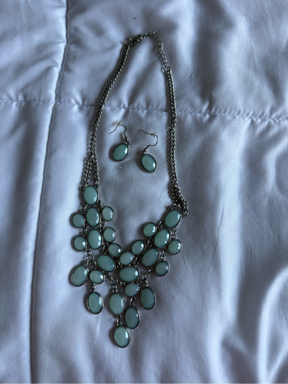 Paparazzi Mint Green Statement Bib Necklace with Matching Earrings